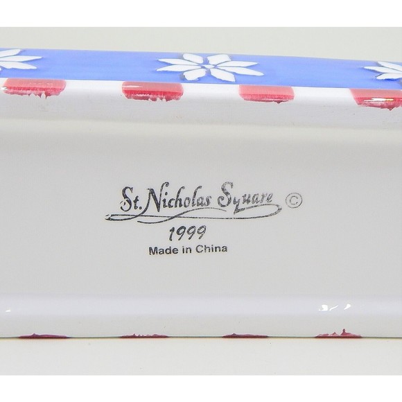 St Nicholas Square Christmas Tidbit Cracker Dish 1999 Bear Christmas Tree - Picture 10 of 14